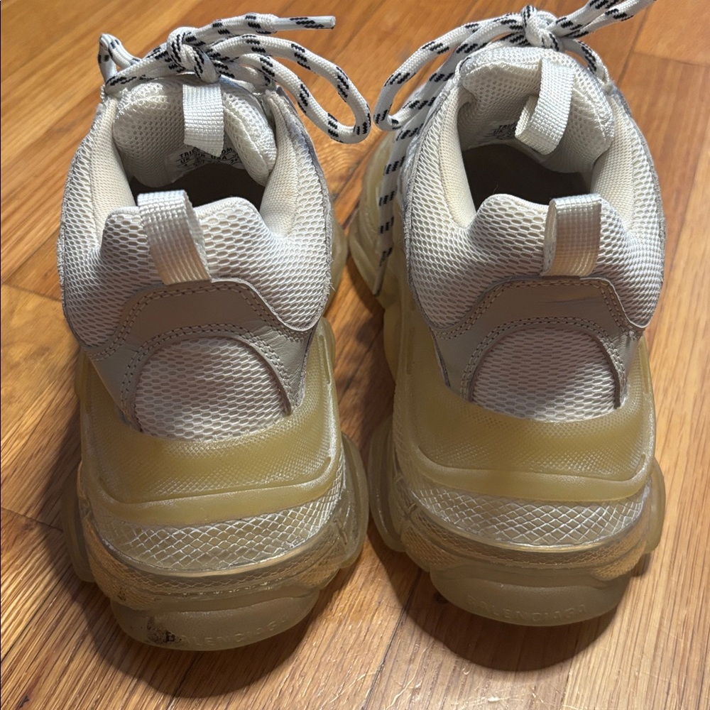 Balenciaga White and Yellowed Sole Triple S Sneakers - Picture 6 of 12